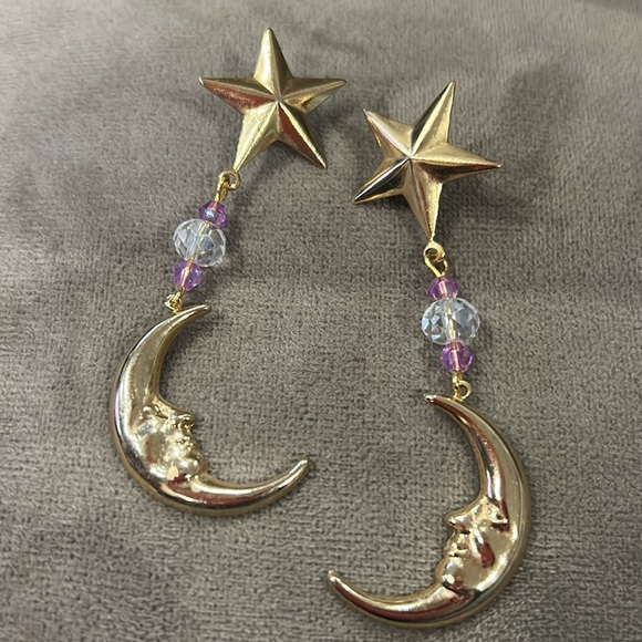 Handmade Stars & Moon With Crystal Earrings-Boutique - Picture 5 of 8